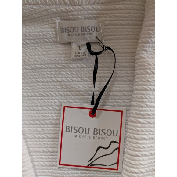 NWT Bisou Bisou L White Cold Shoulder Blazer Cardigan Jacket Textured Knit - Picture 2 of 11